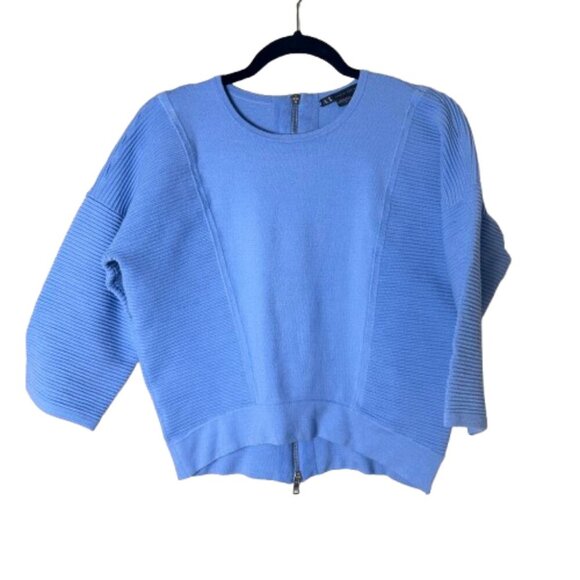 ARMANI EXCHANGE Blue Boxy Mixed Texture Zip Back Sweater Size Small - Picture 1 of 7